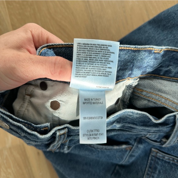 Agolde 90s Pinch Waist Jeans Range Women’s Size 27 Dark Denim Raw Hem Straight - Picture 13 of 16